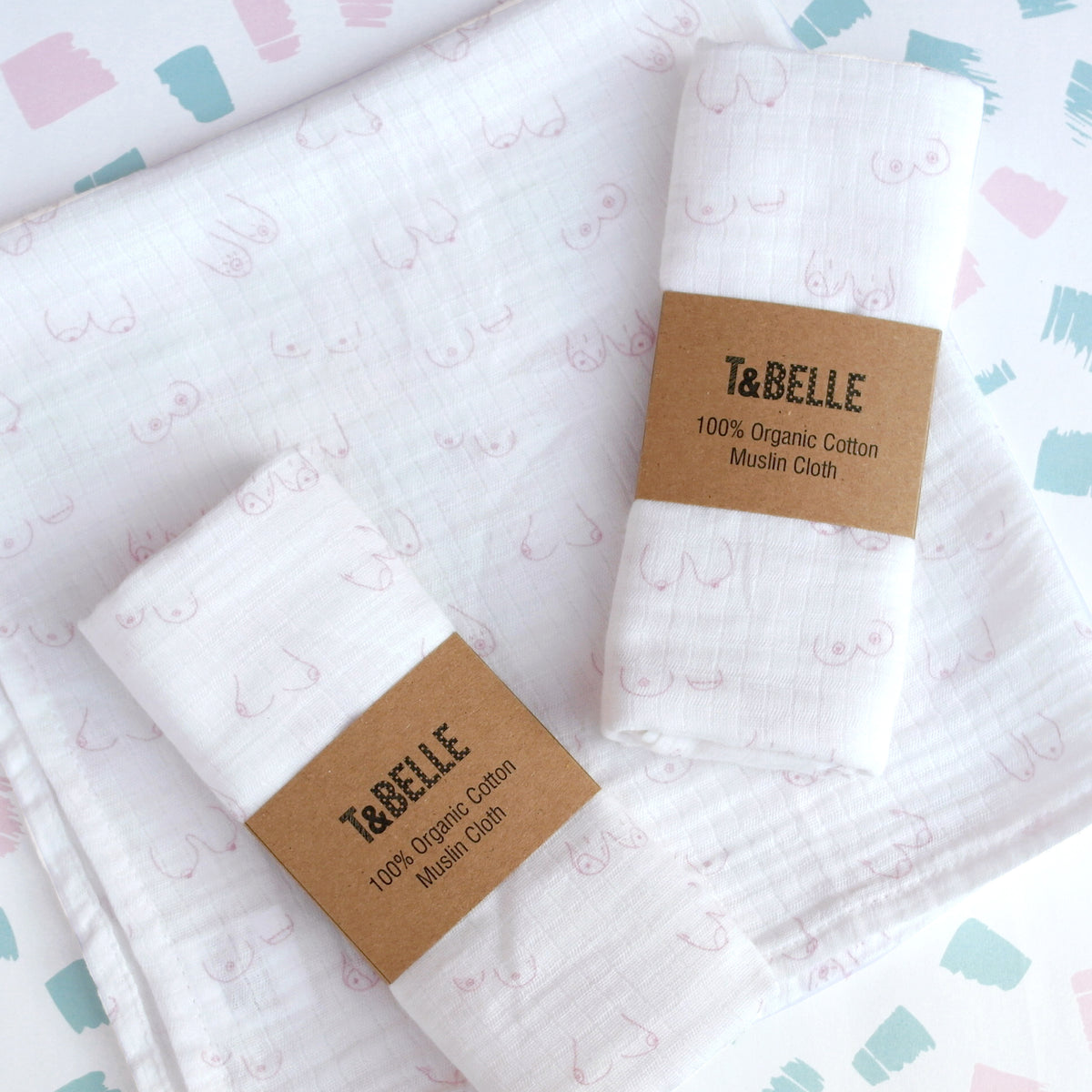 Boob Doodles Organic Cotton Muslin Square / Burp Cloth T & Belle