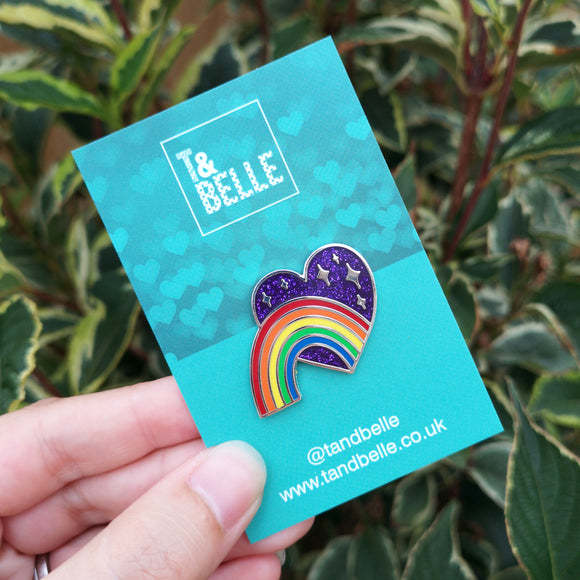 'Celebrating our Rainbow, Remembering our Stars' Bright Enamel Pin - Joy & Loss