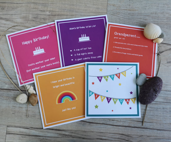 Pack of 5 Colourful, Affirmative and Positive Birthday Cards