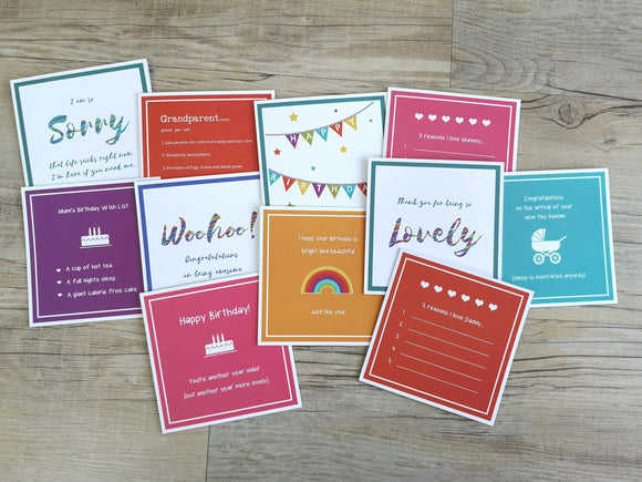 Value Pack of 5 Bright Affirmative Greetings Cards